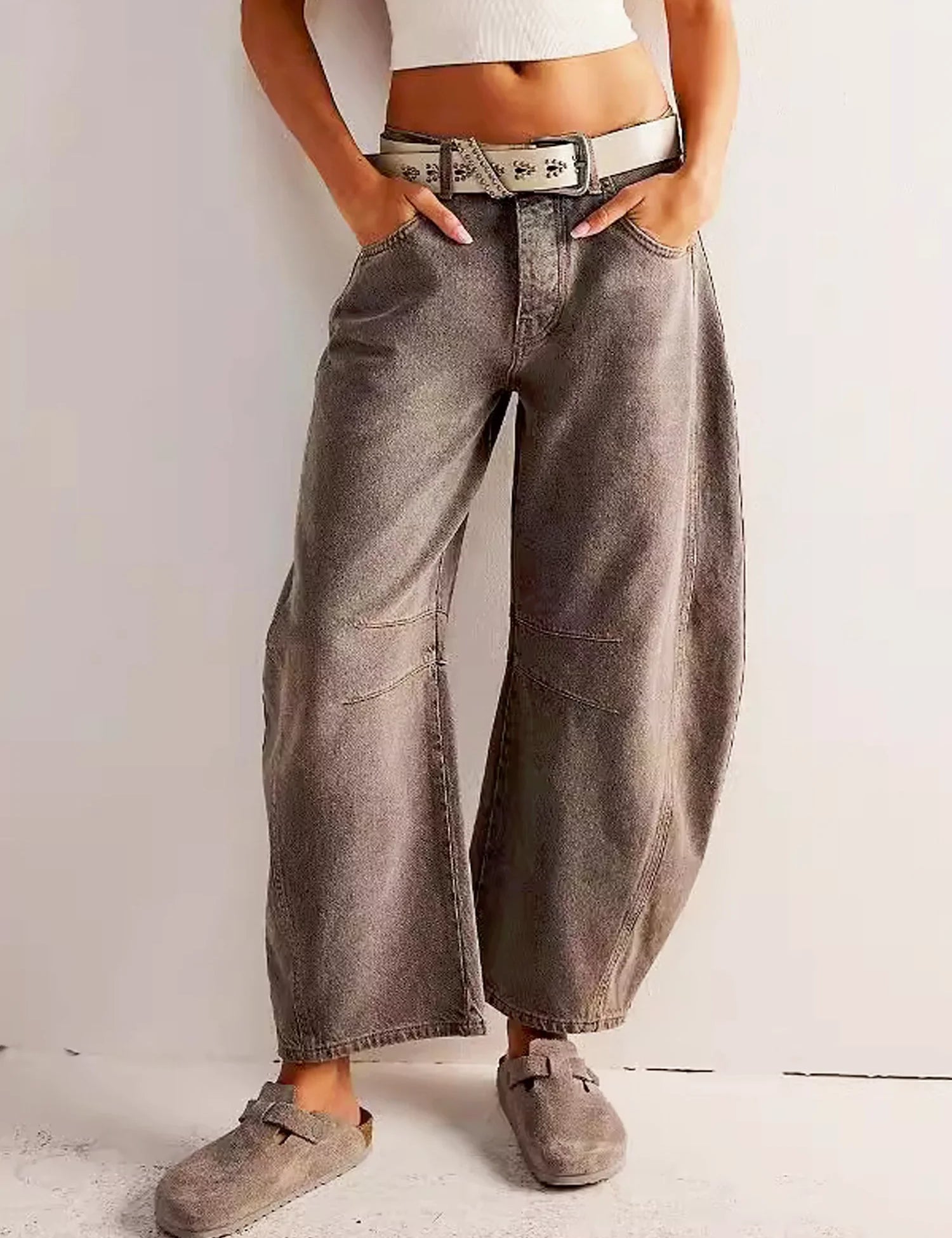 Leopard Print Barrel Jeans