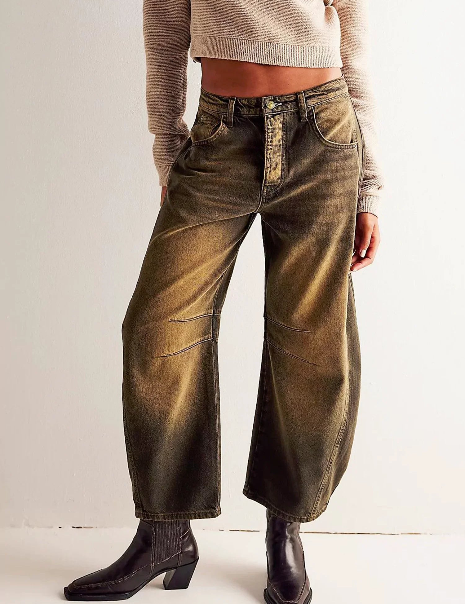 Leopard Print Barrel Jeans