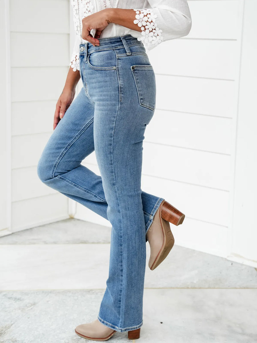 Holy Grail High Rise Medium Wash Non Distressed Contrast Wash Bootcut Jeans