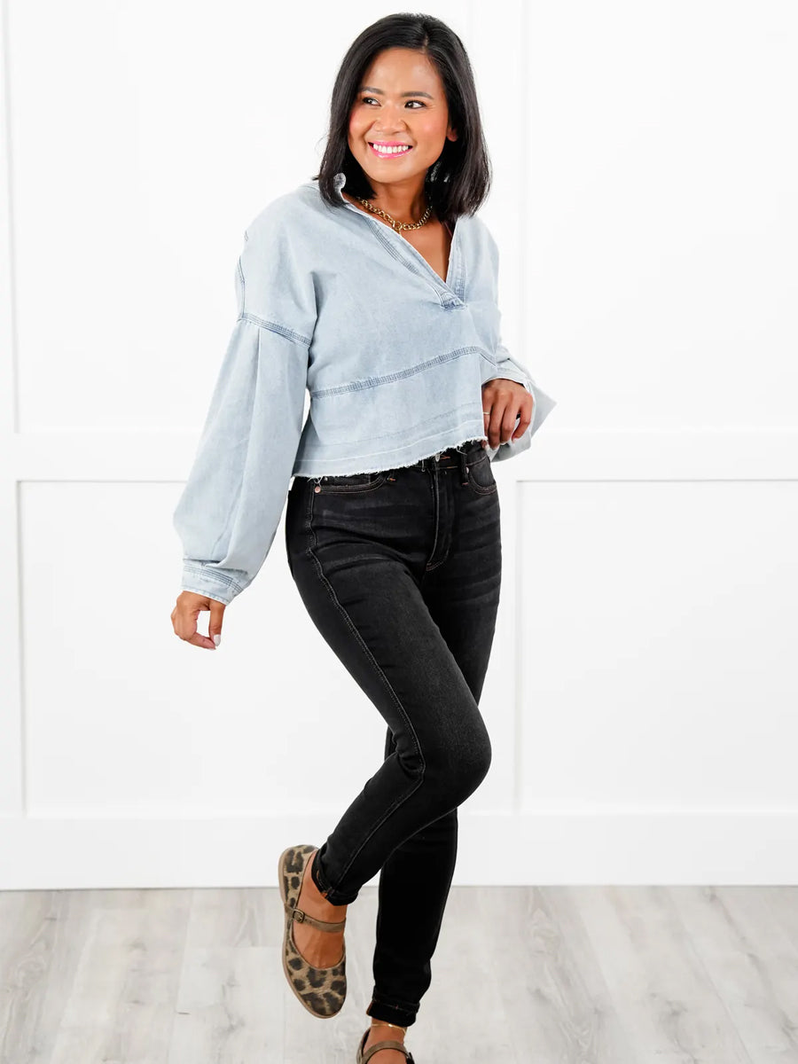Black Dog High Rise Black Wash with Contrast Thread Tummy Control Skinny Jeans