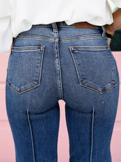 Straight to the Heart High Rise Medium Wash Front Seam Cuffed Straight Leg Jeans