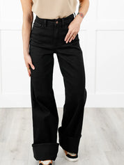 Retrograde High Rise Black Wide Leg Jeans with Cuff