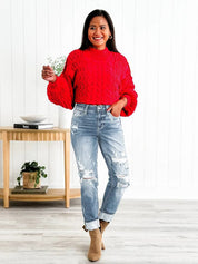 Tummy Control Distressed Cuffed Boyfriend Jeans