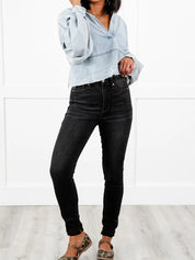 Black Dog High Rise Black Wash with Contrast Thread Tummy Control Skinny Jeans