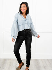 Black Dog High Rise Black Wash with Contrast Thread Tummy Control Skinny Jeans
