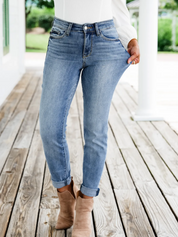 Tummy Control Cuffed Slim Fit Jeans