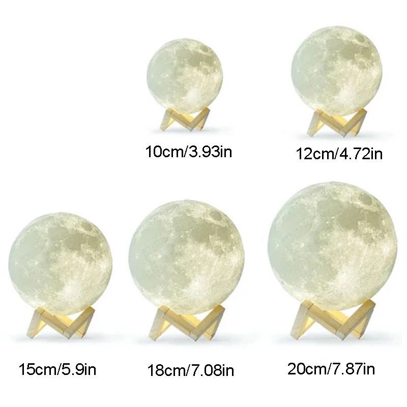 3D Printed Moon Lamp 16 Colors Rechargeable Night Light