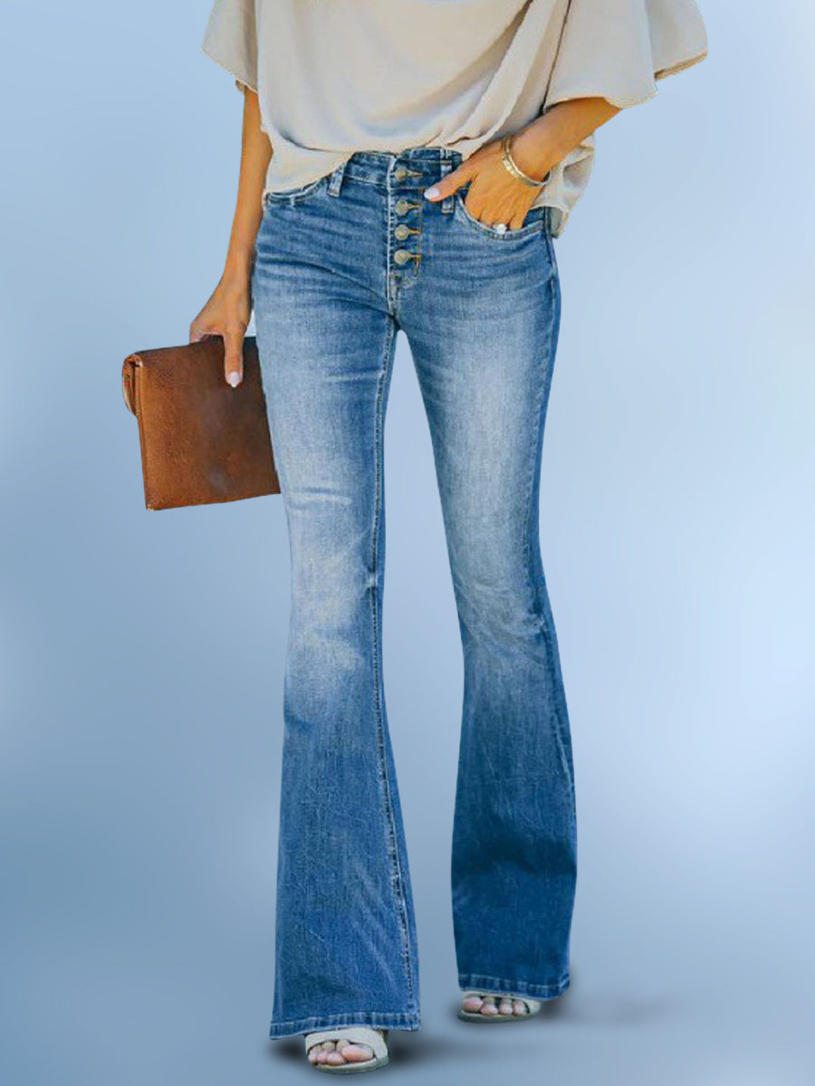 Slim Fit Multi-Button Flared Washed Women's Jeans