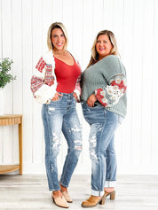 Tummy Control Distressed Cuffed Boyfriend Jeans