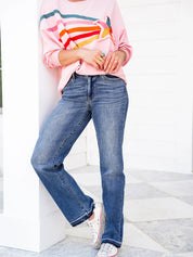 Stop and Look Mid Rise Dark Wash Dad Jeans with Release Hem