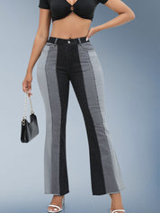 Dark Blue Patches High Waist Flare Jeans For Women