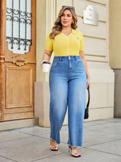 Medium Wash Raw Hem Straight-Leg Jeans