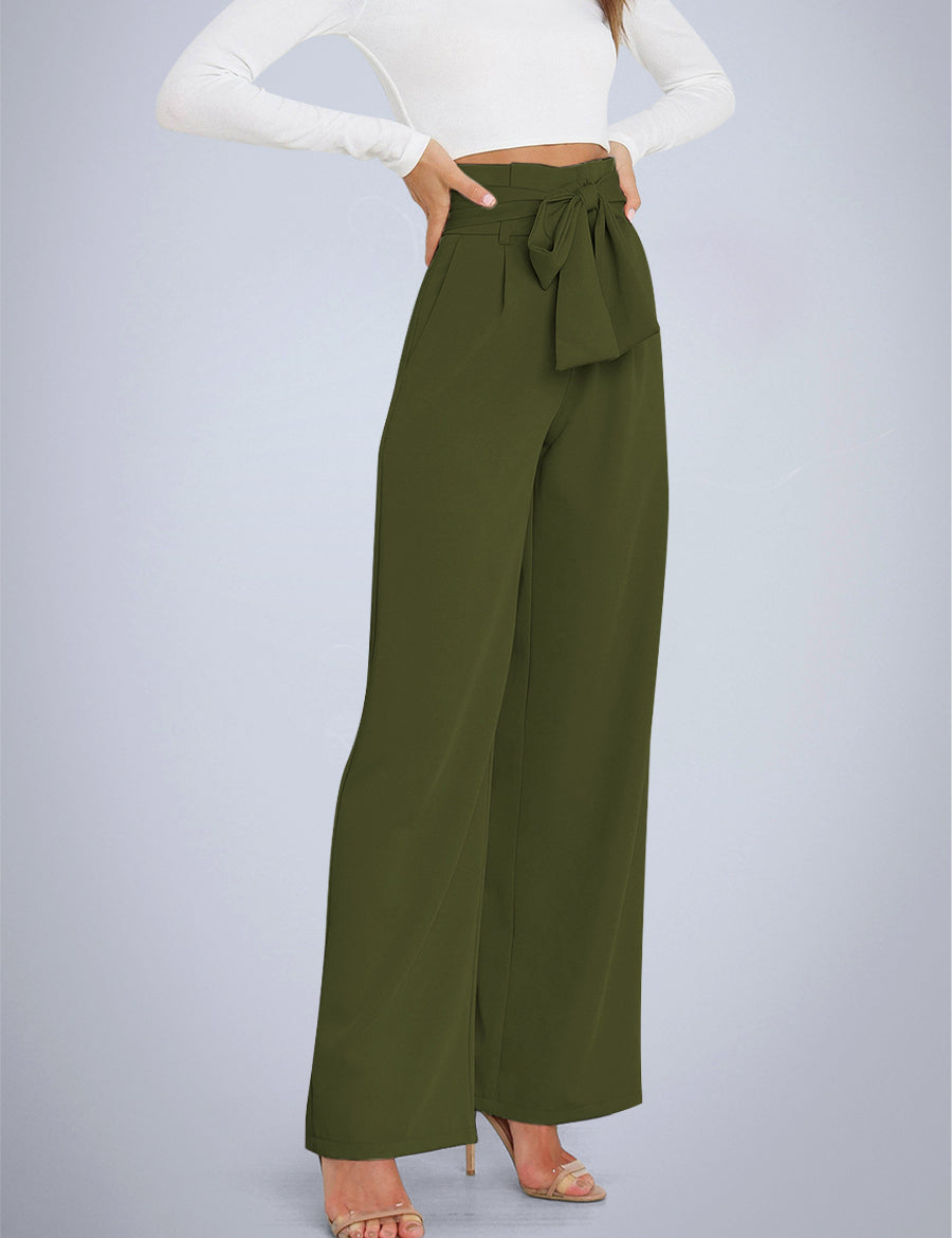 Tie Front Paperbag Wide Leg Pants