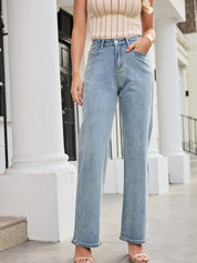 High Waisted Diamanté Straight Leg Jeans