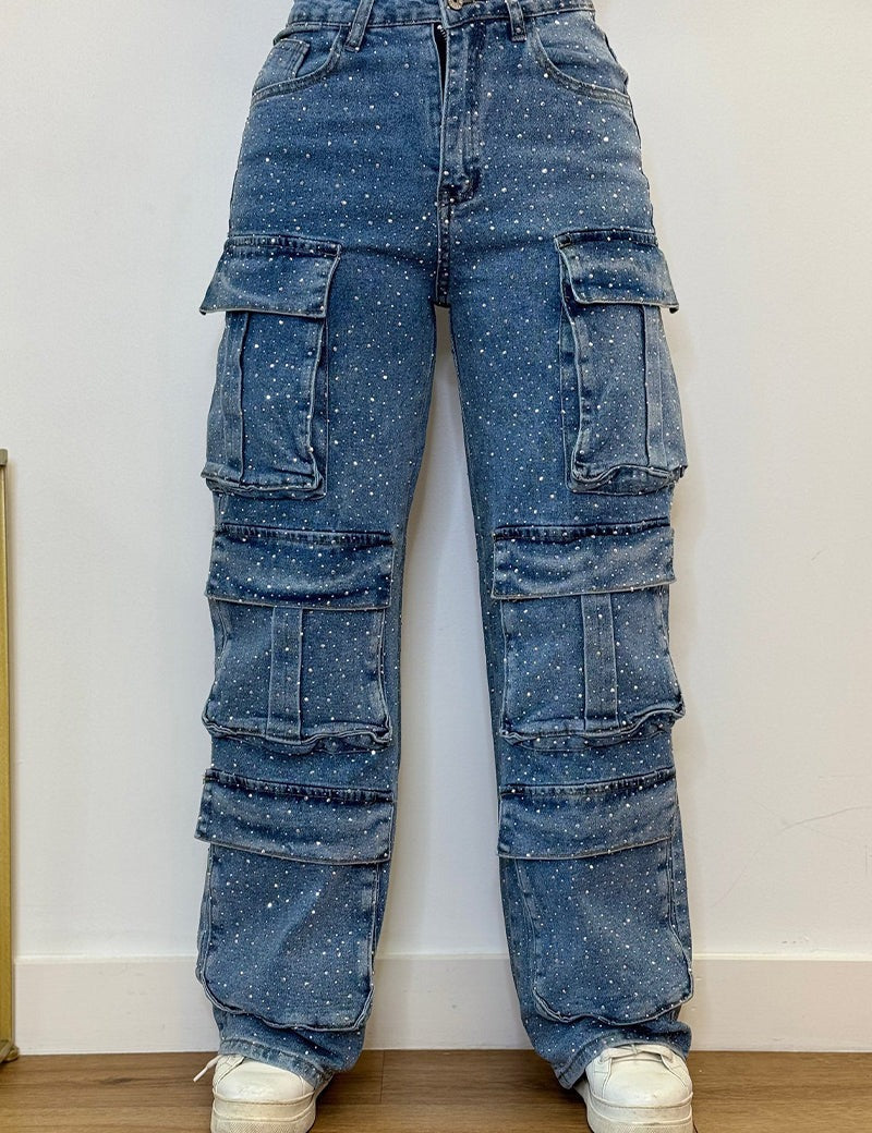 High Waisted Diamanté Rhinestone Jeans