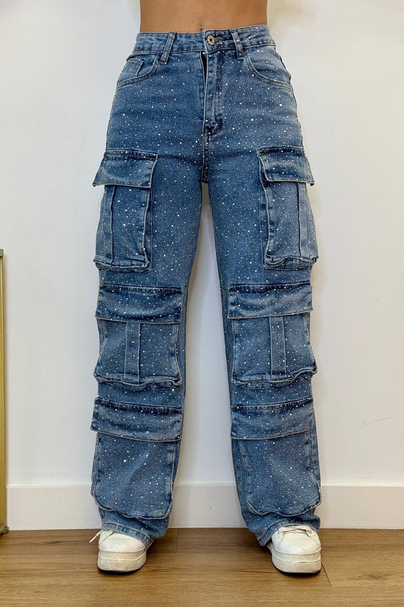 High Waisted Diamanté Rhinestone Jeans