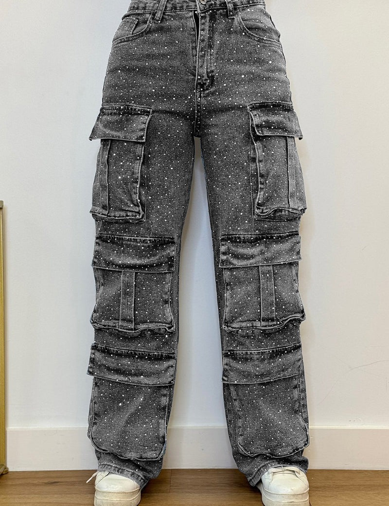 High Waisted Diamanté Rhinestone Jeans