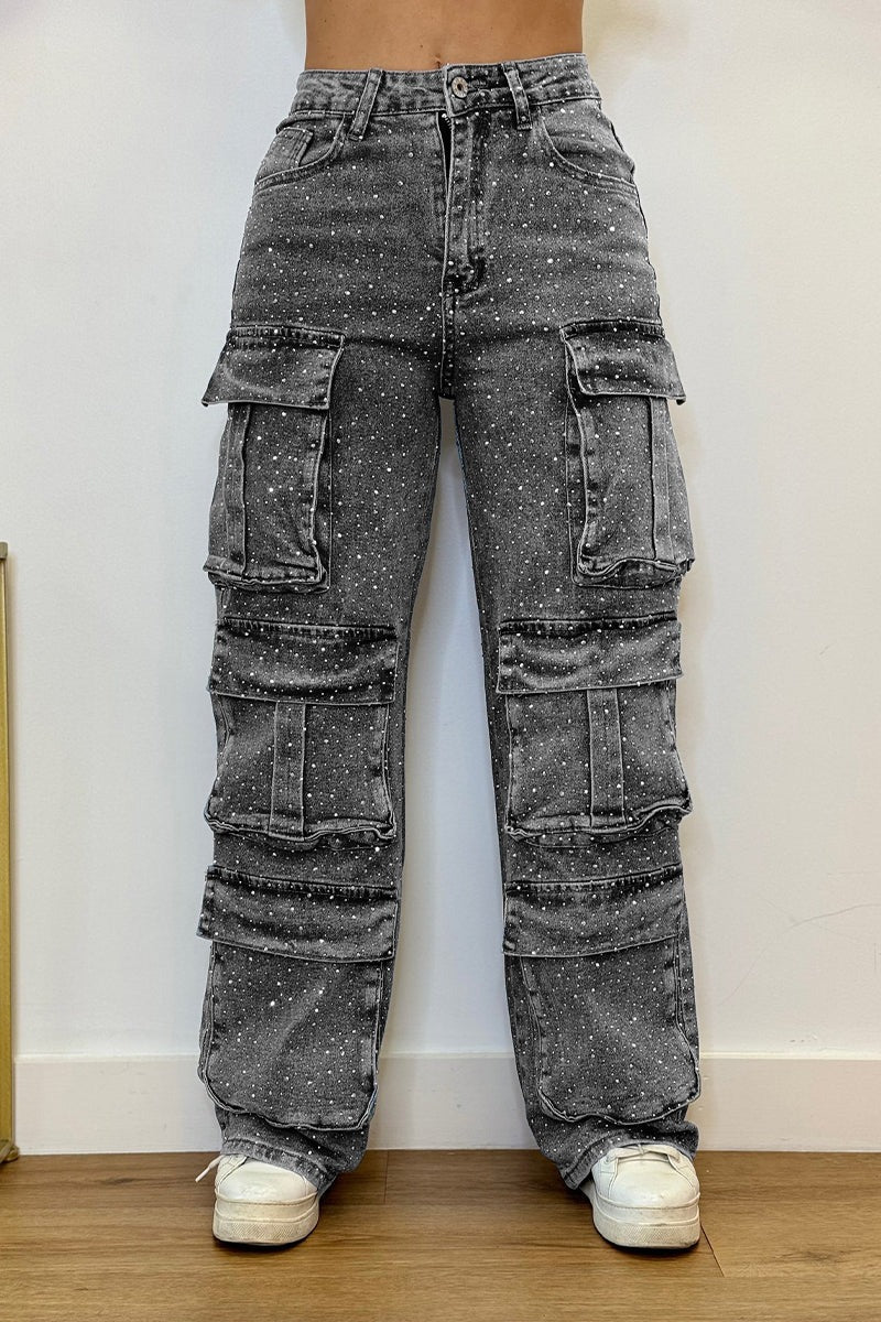 High Waisted Diamanté Rhinestone Jeans