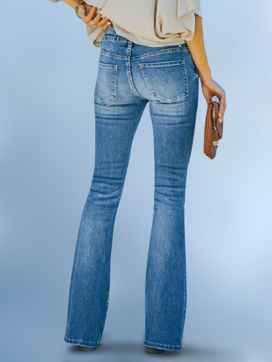 Slim Fit Multi-Button Flared Washed Women's Jeans