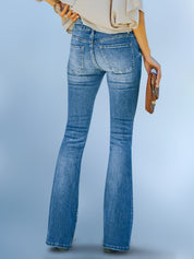 Slim Fit Multi-Button Flared Washed Women's Jeans