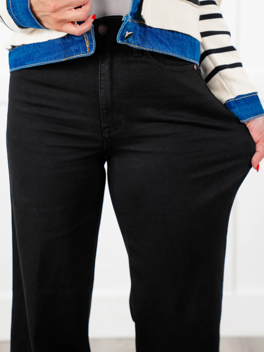 Retrograde High Rise Black Wide Leg Jeans with Cuff