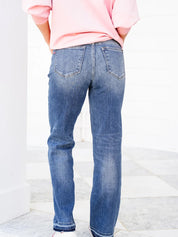Stop and Look Mid Rise Dark Wash Dad Jeans with Release Hem