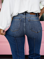 Straight to the Heart High Rise Medium Wash Front Seam Cuffed Straight Leg Jeans