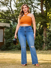 Ripped Raw Hem Flare Jeans for Women