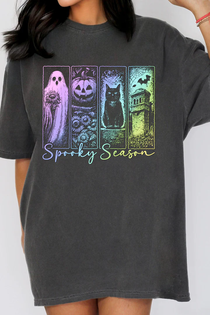 Spooky Season Black And Neon Halloween Graphic Top