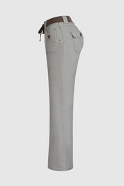 Button Detail Drawstring Low Rise Flare Pants