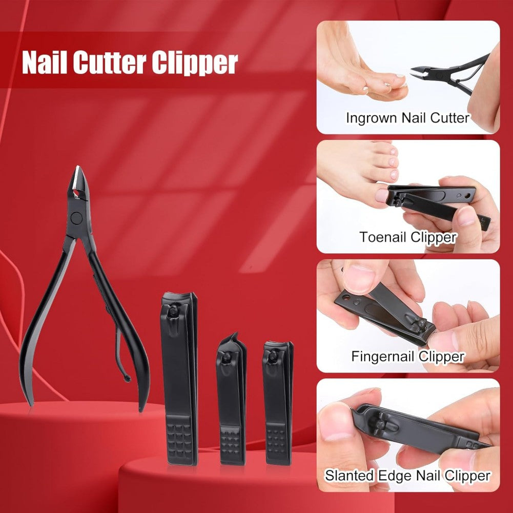 24PCS Nail Clippers Kit Red Premium Manicure Pedicure Set
