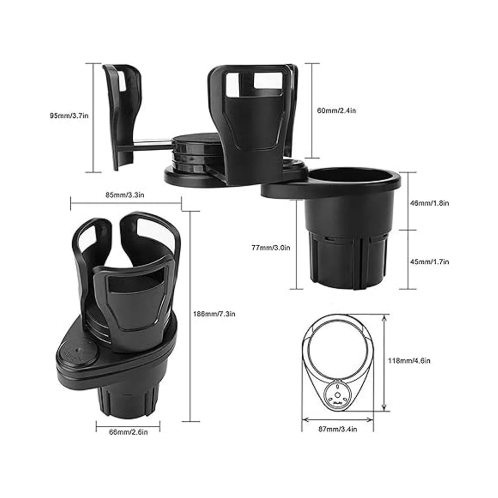 4-in-1 Car Cup Holder Expander Adapter with Adjustable Base Drinks Organizer
