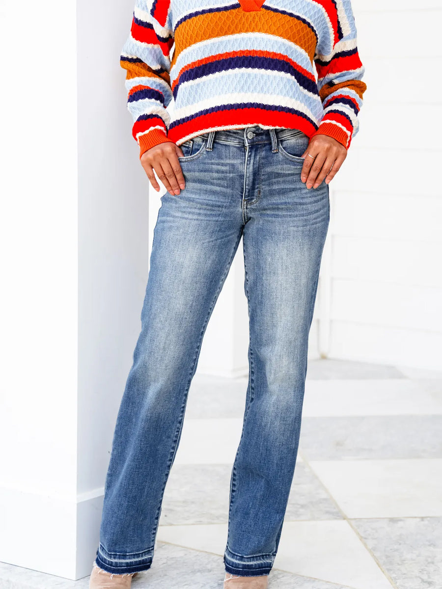 Stop and Look Mid Rise Dark Wash Dad Jeans with Release Hem
