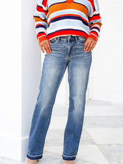 Stop and Look Mid Rise Dark Wash Dad Jeans with Release Hem