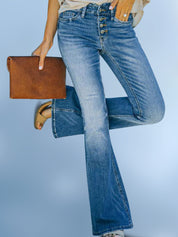 Slim Fit Multi-Button Flared Washed Women's Jeans