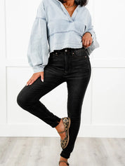 Black Dog High Rise Black Wash with Contrast Thread Tummy Control Skinny Jeans