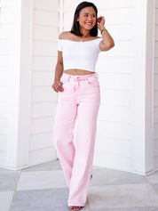 FP x Risen High Rise Acid Pink Tummy Control Wide Leg Jeans