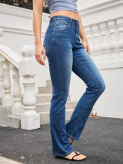 Stitching Washed Dark Blue  Classic Flare Denim