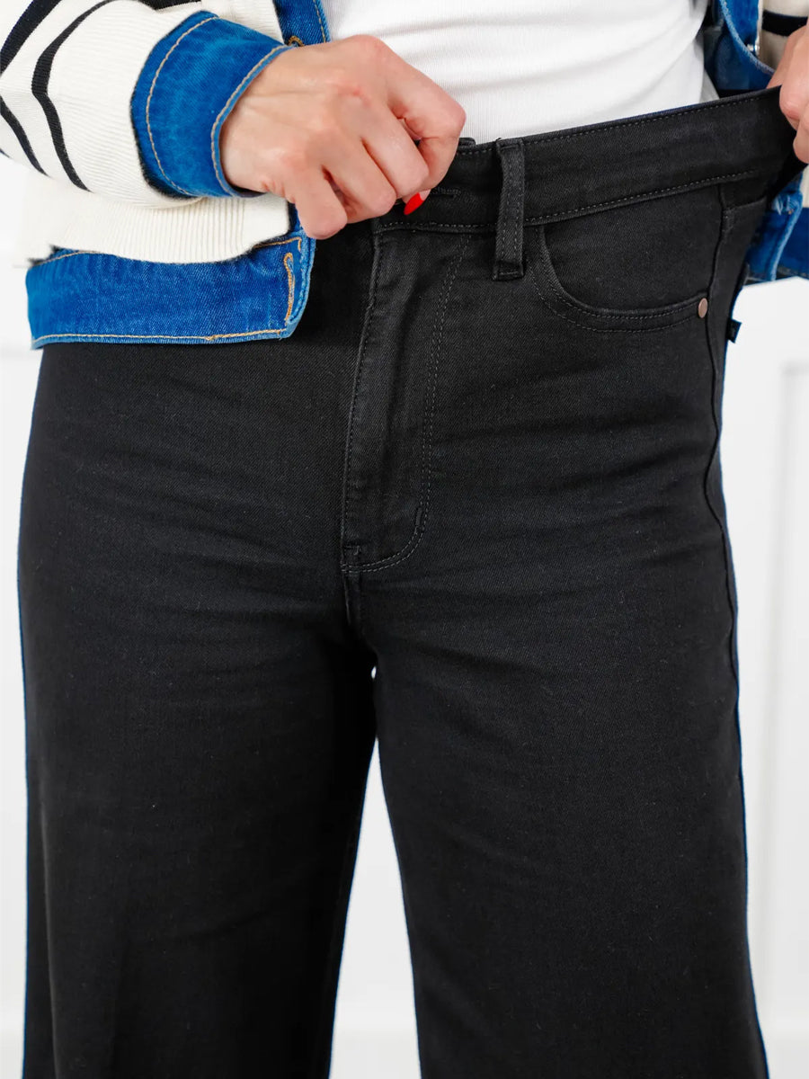 Retrograde High Rise Black Wide Leg Jeans with Cuff