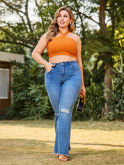 Ripped Raw Hem Flare Jeans for Women