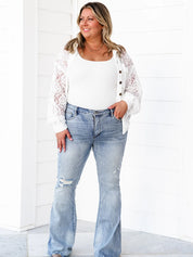 Date Night Mid Rise Medium Wash Tummy Control Distressed Flare Jeans