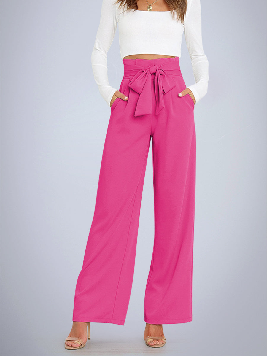 Tie Front Paperbag Wide Leg Pants