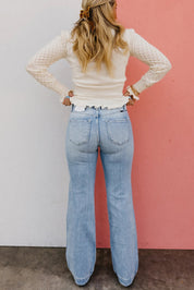 High Rise Vintage Wash Tummy Control Top Straight Leg Jeans