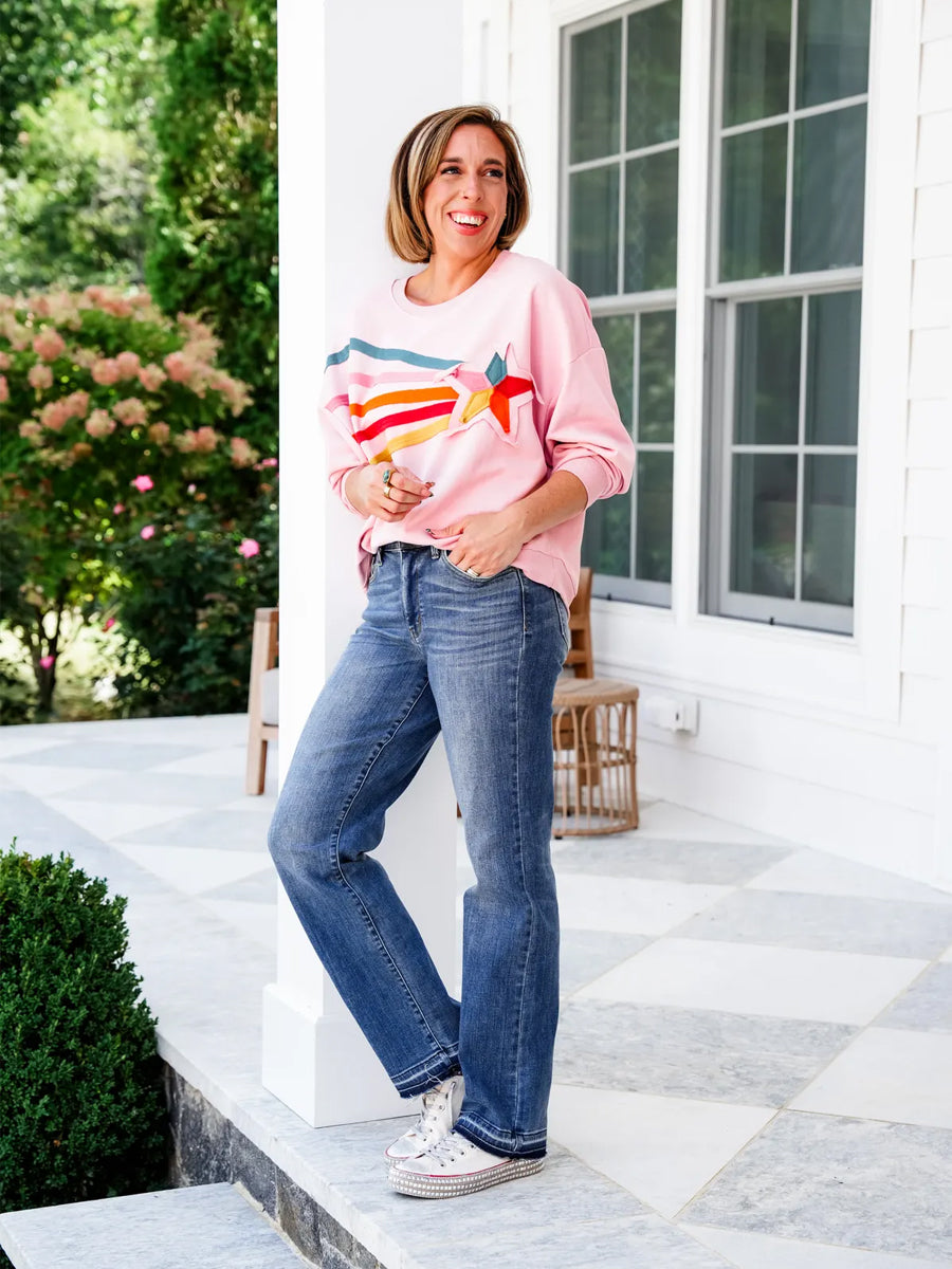 Stop and Look Mid Rise Dark Wash Dad Jeans with Release Hem