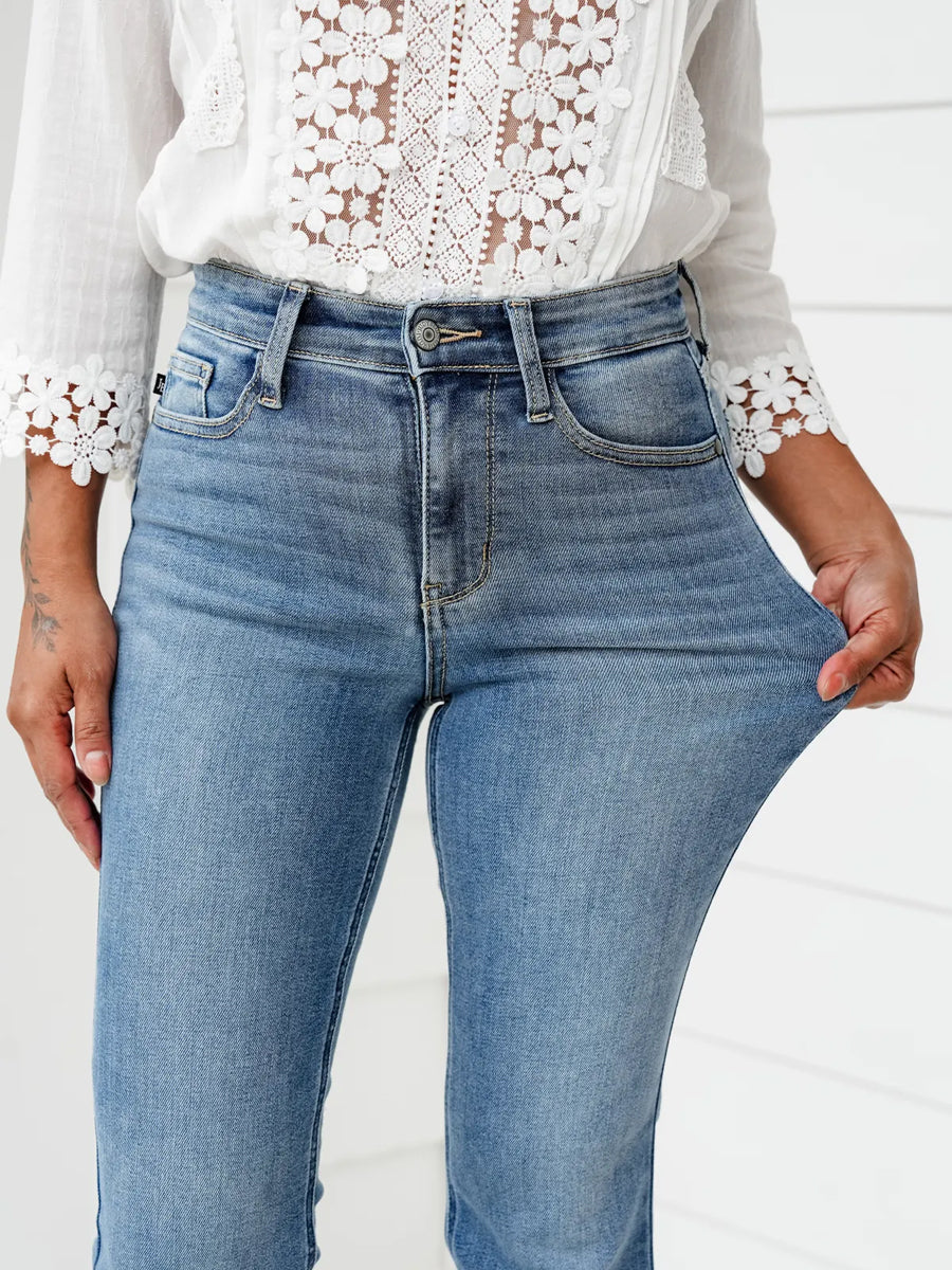Holy Grail High Rise Medium Wash Non Distressed Contrast Wash Bootcut Jeans