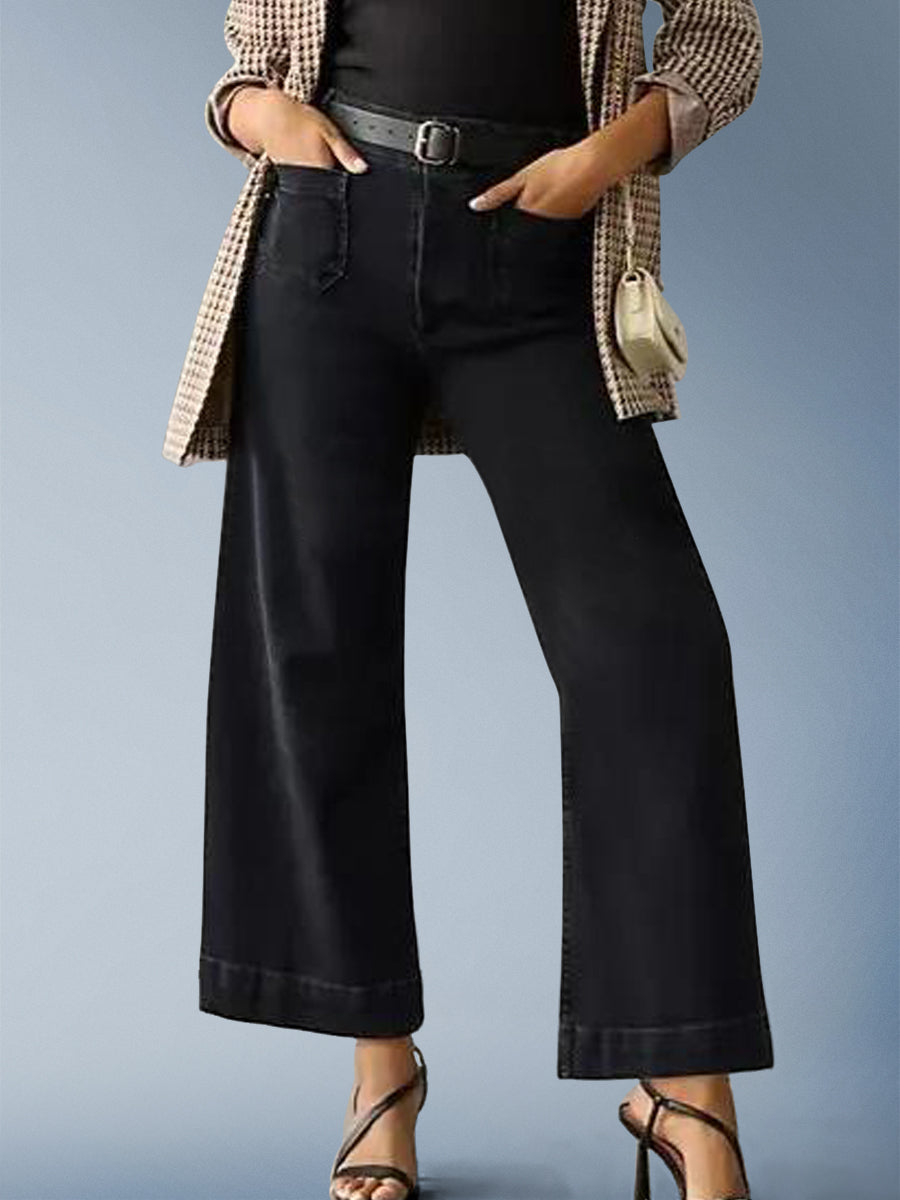 Tummy Control Cropped Wide-Leg Jeans