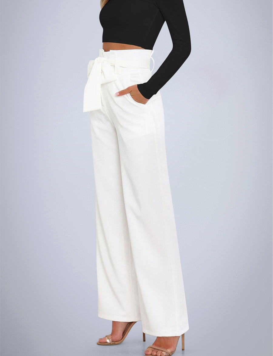 Tie Front Paperbag Wide Leg Pants