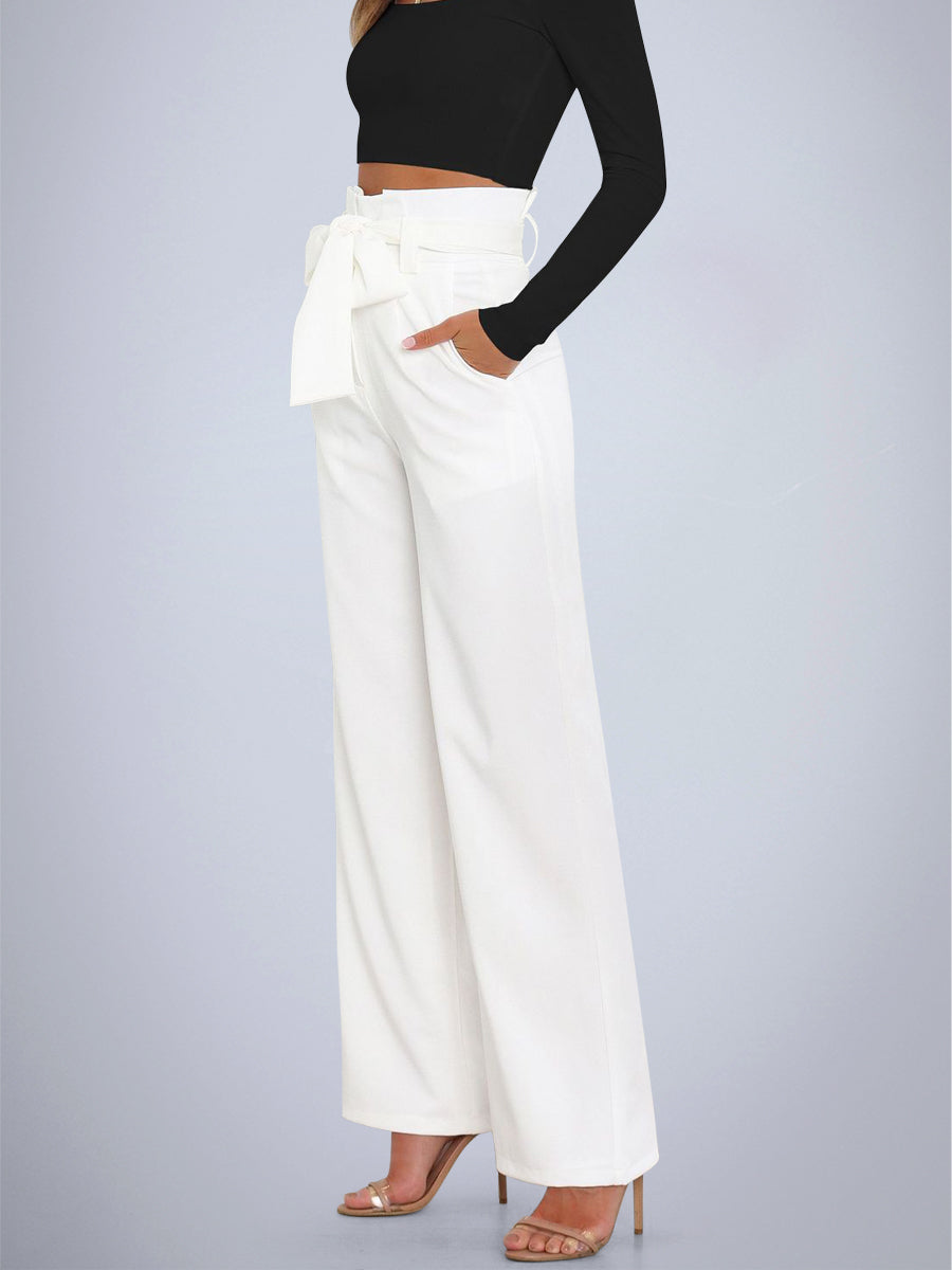 Tie Front Paperbag Wide Leg Pants