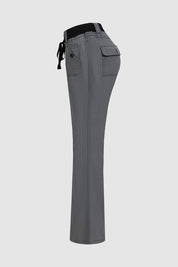 Button Detail Drawstring Low Rise Flare Pants