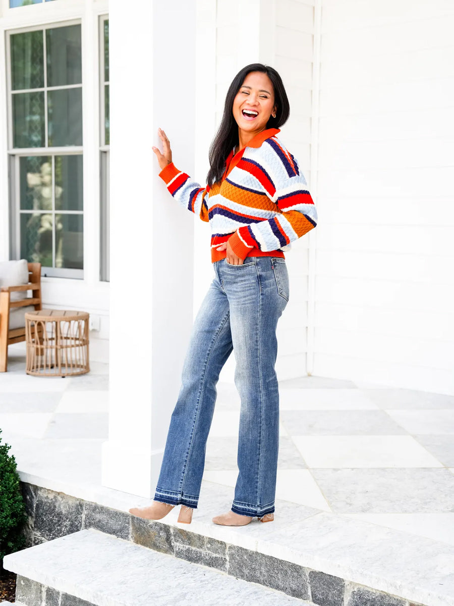 Stop and Look Mid Rise Dark Wash Dad Jeans with Release Hem